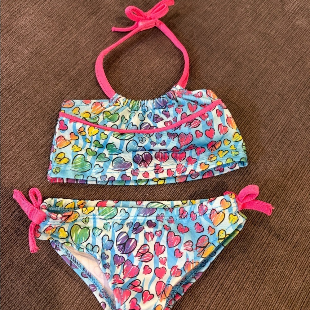 Build a Bear Colorful Heart Print Bikini Set